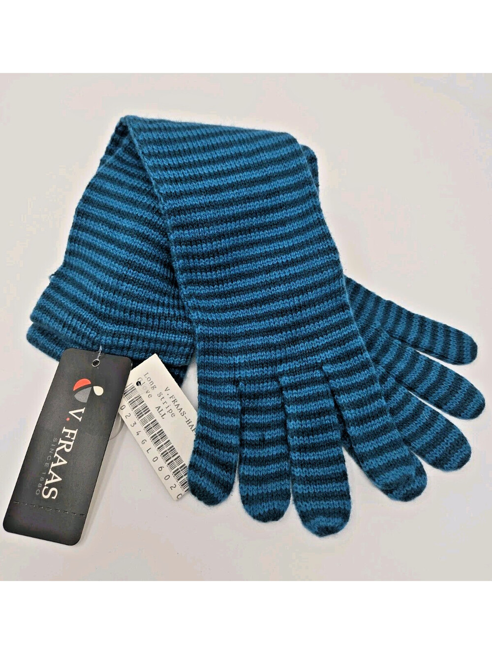 New V Fraas Peacock Green Blue Striped Long Versatile Knit Gloves O/S